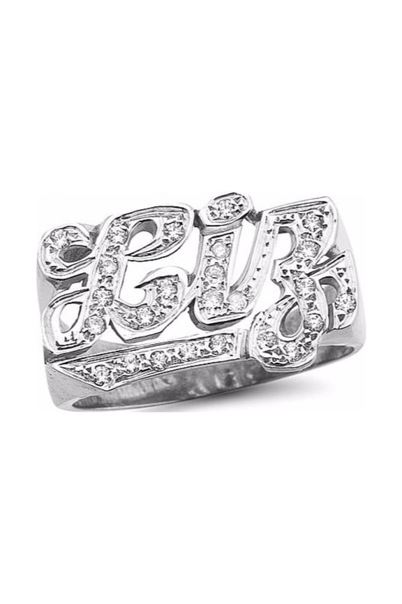 Personalized 0.15 CTW Diamond Name Ring Script Style 12mm 14K Yellow or 14K 14K White Gold. Special Order, Made to Order. PLR092W