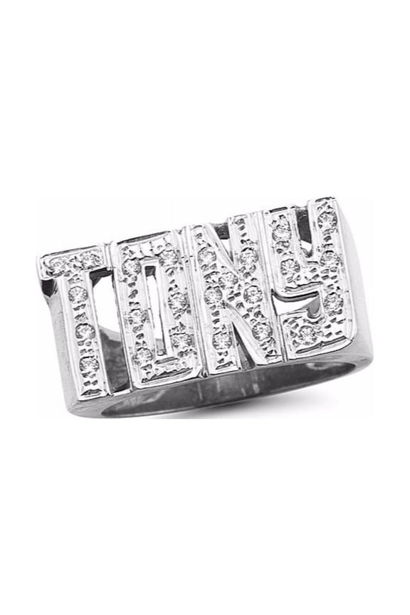 Personalized 0.25 CTW Diamond Unisex Block Name Ring 11MM 14K Yellow or 14K 14K White Gold. Special Order, Made to Order. PLR090W