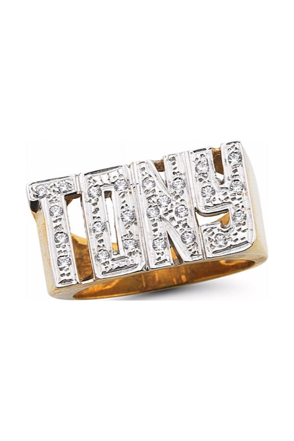 Personalized 0.25 CTW Diamond Unisex Block Name Ring 11MM 14K Yellow or 14K 14K White Gold. Special Order, Made to Order. PLR090Y