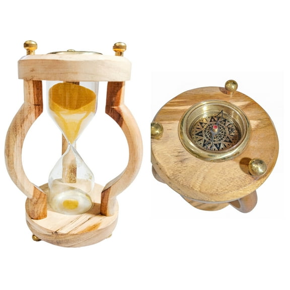 Personalized 10 Min Wooden Sand Timer Hourglass Timer with Compass-Round Vintage
