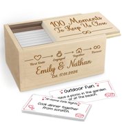 Personalized 100 Moments Wooden Keepsake Box, Custom Names & Date Maple Wood Memory Box with Date Night Idea Cards, Couple Gift