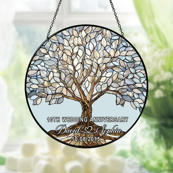 Personalized 10th Wedding Anniversary Glass Suncatcher, 10th Wedding Anniversary Gift, 10th Wedding Anniversary Keepsake, Husband Gift 4328698428 8889