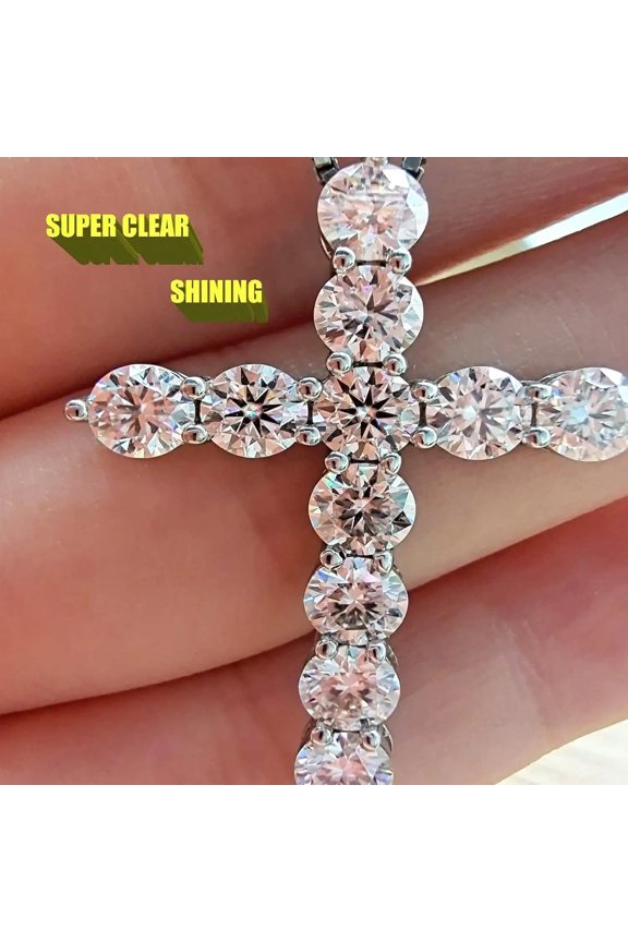 Personalized 11ct Moissanite 925 Silver Cross Necklace, Total Weight Of The Product (3.66g)