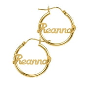 Personalized 14K Gold Over Sterling Silver Tube Hoop Script Name Earrings