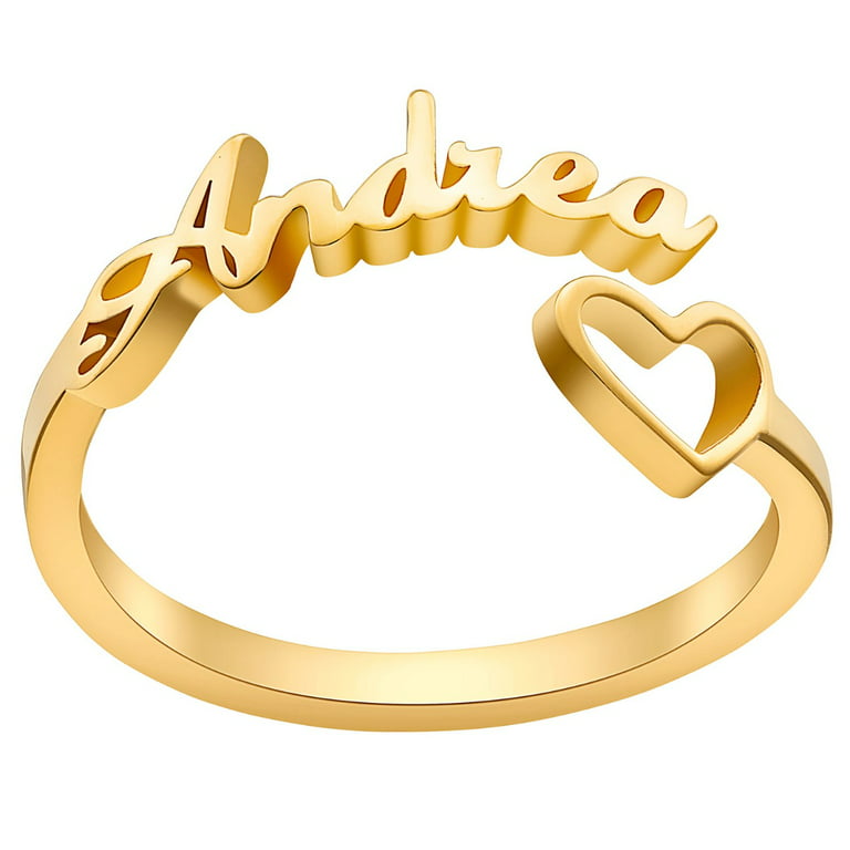 Personalized 14K Gold Plated Script Name And Open Heart Bypass Ring -  Walmart.Com