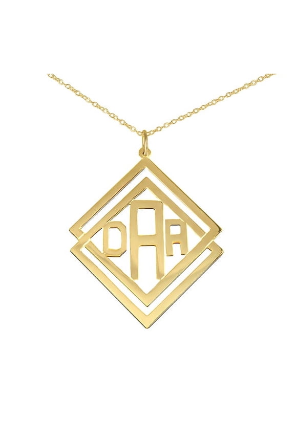 Personalized 14K Gold-Plated Sterling Silver Double Diamond-Shaped Monogram Pendant