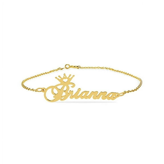 Personalized 14K Gold Plated Sterling Silver Name Crown Bracelet