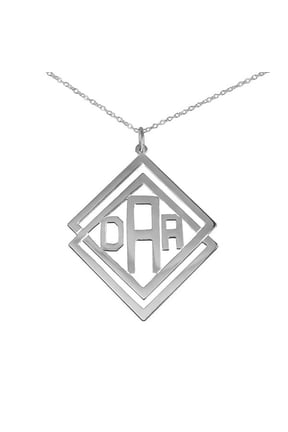Personalized 14K Gold-Plated Sterling Silver or Sterling Silver Double Diamond-Shaped Monogram Pendant