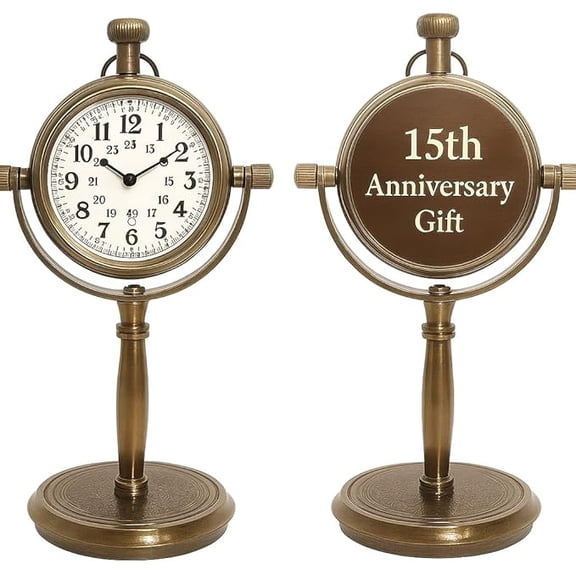 Personalized 15th Anniverary Gift Desk Clock, Engraved Tally Marks, Traditional Bronze, Office Gift for Husband & Boyfriend, Gift for Couple