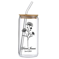 Personalized 16 Oz Birth Flower Glass Tumbler with Lid - Custom Name Engraved Cup for Women's Gifts, Bridesmaid Proposals, Anniversary Presents & Special Occasion Celebrations