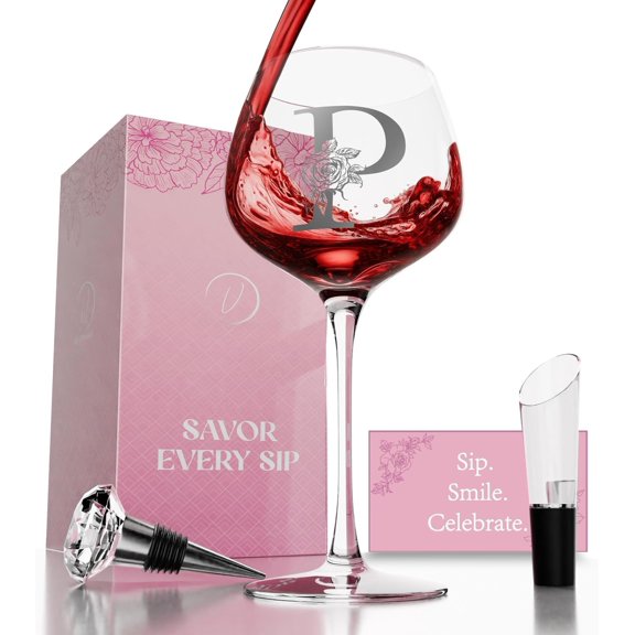 Personalized 16 oz Glass for Women, Custom Monogram Initial P, Engraved Glass for Her, Mom, Wife, Sister, - Birthday, Christmas, Valentine's Day