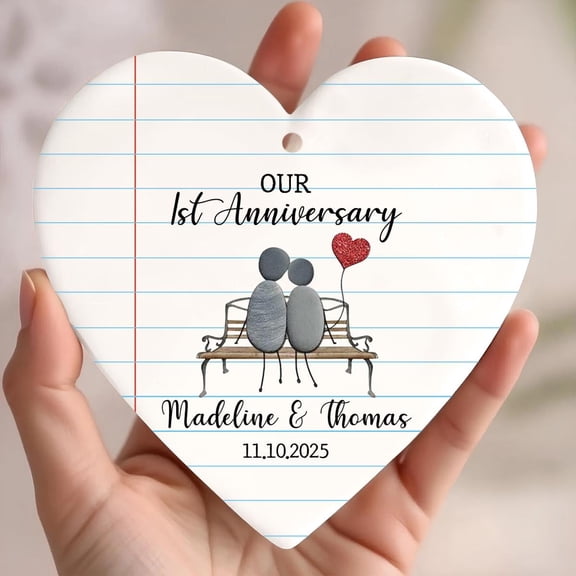 Personalized 1st Anniversary Ceramic Ornament - Paper Tradition, One-Year Anniversary Gift for Couple