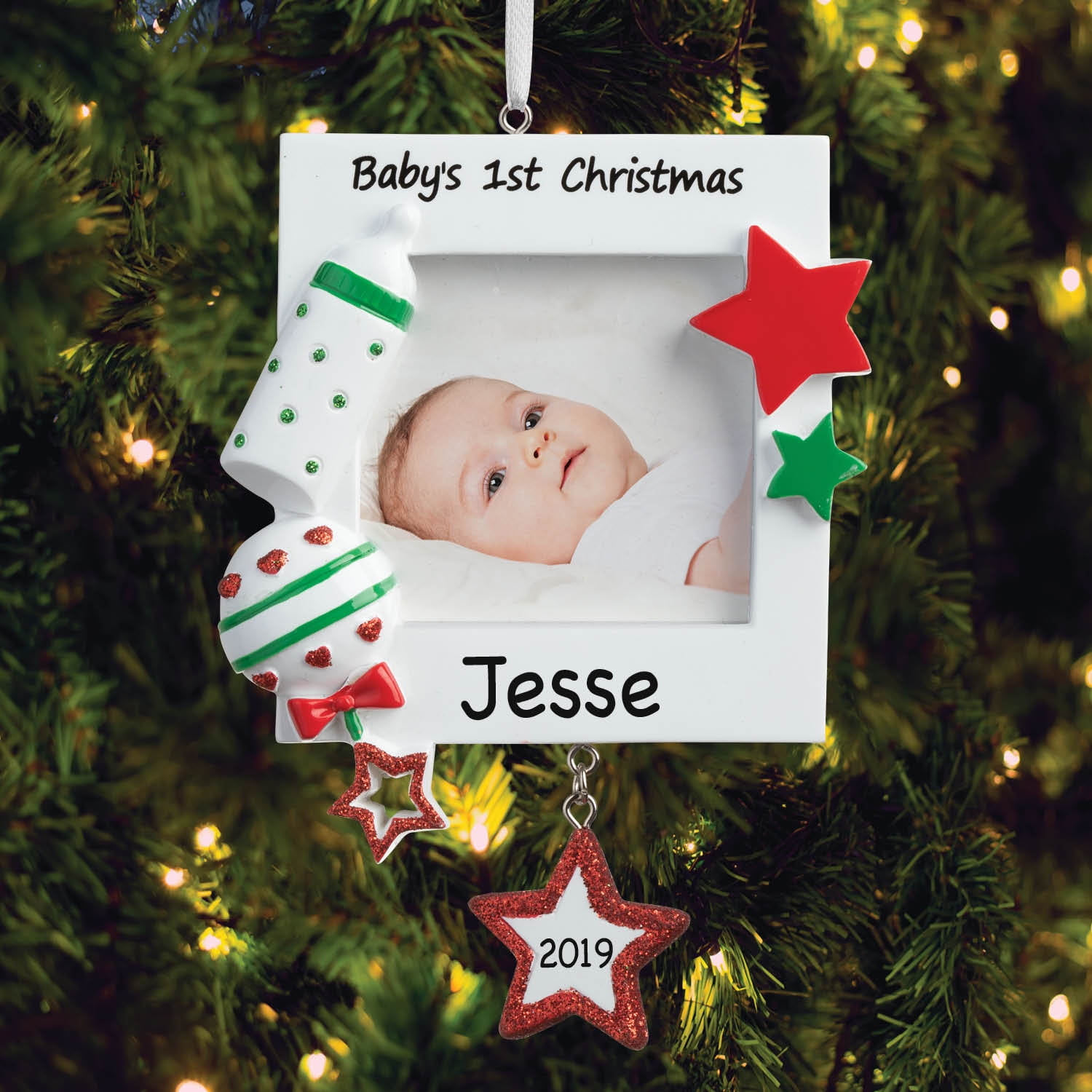 Personalized 1st Christmas Red & Green Frame Christmas Tree Ornament