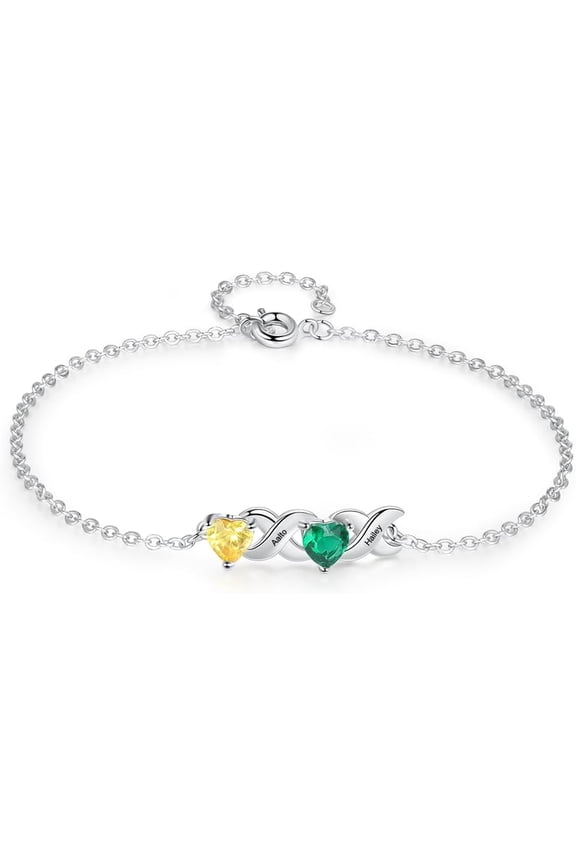 Personalized 2-6 Birthstone Bracelets for Women Custom Infinity Love Heart Charm Bracelet Mothers Day Jewelry Gifts for Mom Daughter Wife Grandma