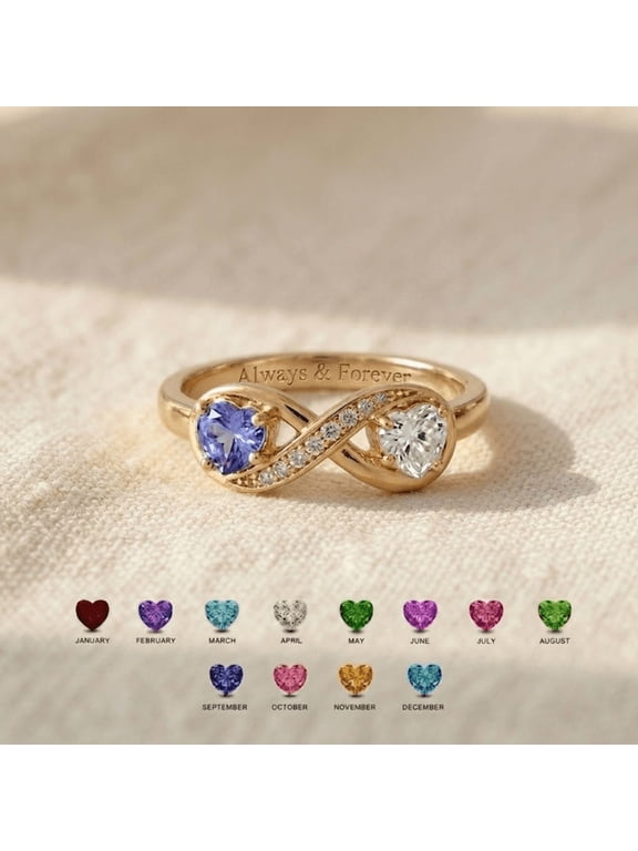Personalized 2 Birthstone Infinity Ring for Mom | Engraved Family Ring Gift | Mothers Day Jewelry for Mother Grandma