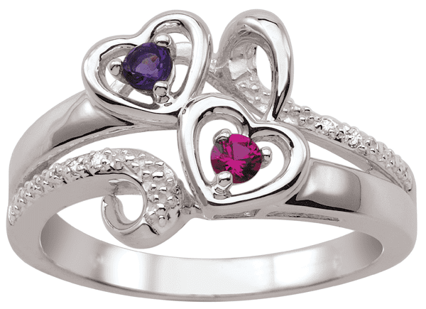 Jewlster Personalized 2 Heart Sterling Silver Ring