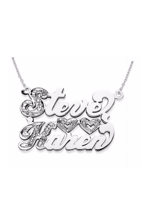 Personalized 2 Name Diamond Open Heart Nameplate Pendant Necklace 20MM 14K 14K White or 14K Yellow Gold. Special Order, Made to Order. PNK055W