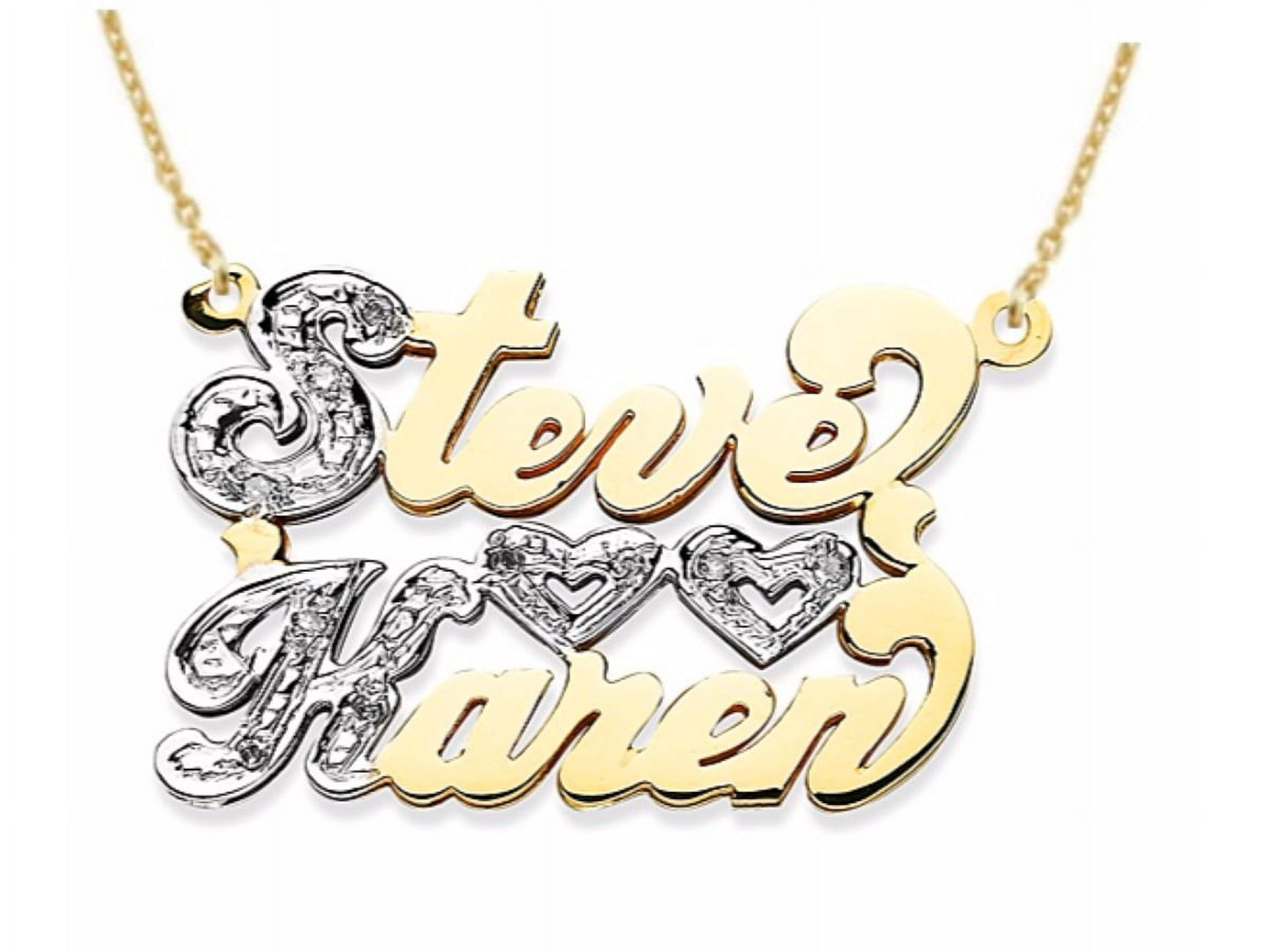 Personalized 2 Name Diamond Open Heart Nameplate Pendant Necklace