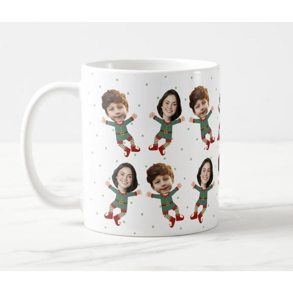 Personalized 2 Photos Face Funny Christmas Elf Kid, AURORAVALLEY, 11oz-15oz Mug