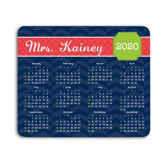 Personalized 2020 Mouse Pad Calendar, Blue Chevron