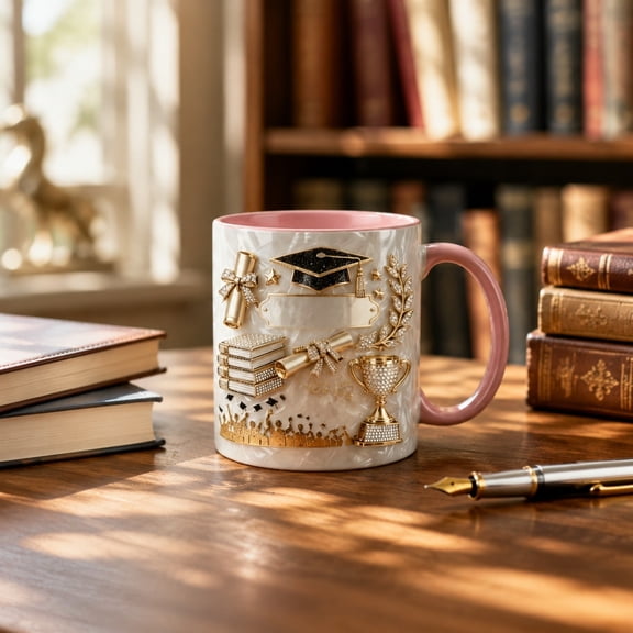 Personalized 2026 Graduation Ceramic Coffee Cup Diploma Design Elegant Pink Handle Commemorative Cup Suitable For Graduates.(Multicolor)