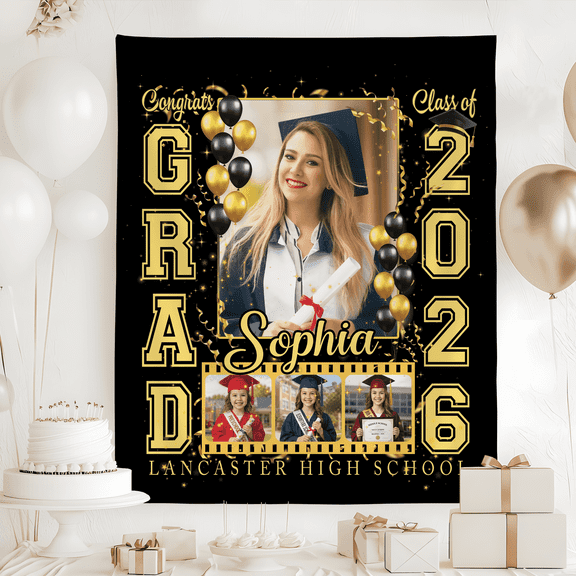 BASNITU Personalized 2026 Graduation Photo Tapestry, Custom Class of 2026 Banner