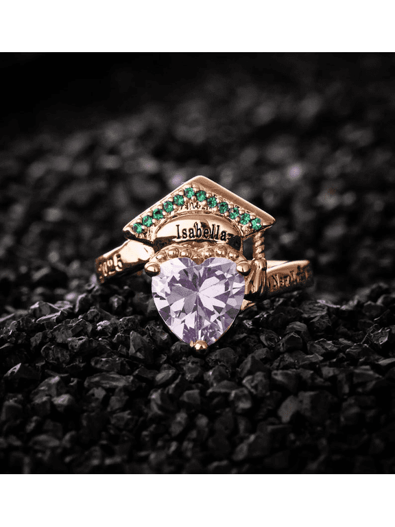 Personalized 2026 Graduation Ring with Customized Name Engravings,Elegant Birthstone Ring,Custom High School Class Graduation Jewelry Gift