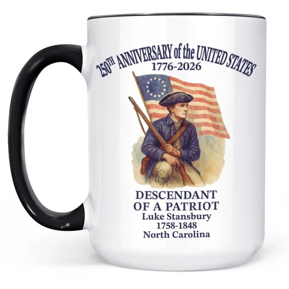 Personalized 250 Years Of America Mug, Custom Name Descendant Of A Patriot, 1776–2026 White Mug, Bekilab Ceramic Coffee Mug, 11oz 15oz Gift