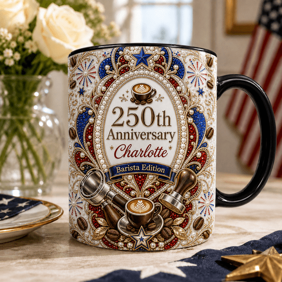 Personalized 250th Anniversary 3D Effect Mug, Custom Name Barista Patriotic Cup