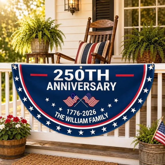 Personalized 250th Anniversary Semicircle Flag, Family Name USA Banner