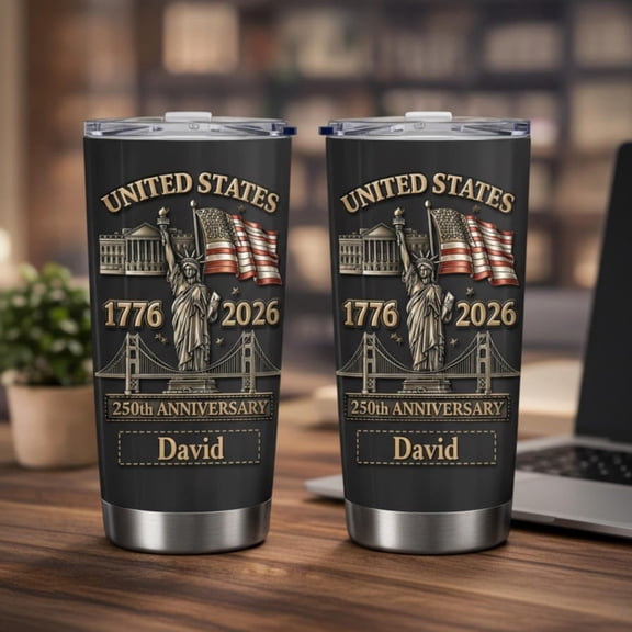 Personalized 250th Anniversary Stainless Steel Tumbler 20oz, Custom Name Patriotic USA Tumblers, Gift for Him Veteran Patriotic Cup, 1776-2026 Mug, American Flag Tumbler