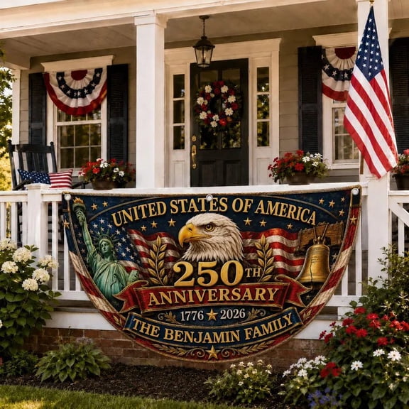 Personalized 250th Semicircle Fence Flag, Custom Family USA Banner