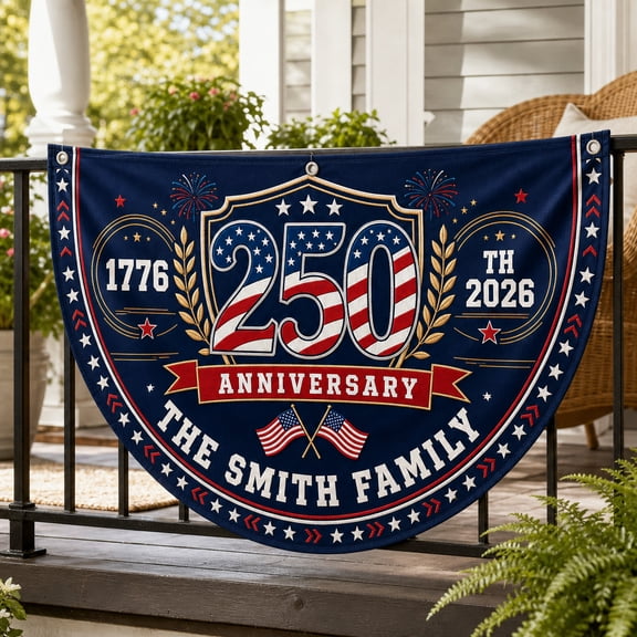 Personalized 250th USA Semi Circle Flag Banner | Custom Family Decor