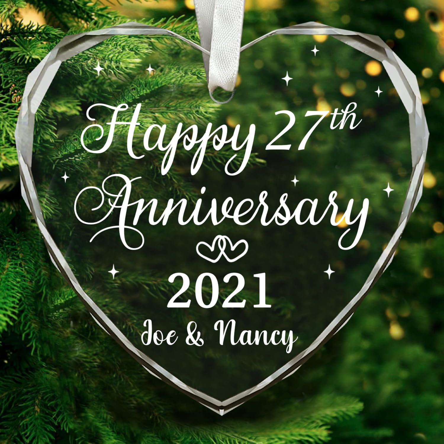 Personalized 27th Anniversary Glass Ornament Gift Customized Name For personalized-27th-anniversary-glass-ornament-gift-customized-name-for