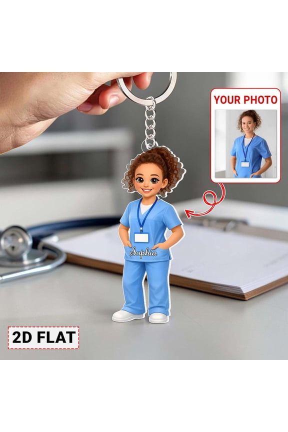 Personalized 2D Flat Nurse Acrylic Keychain, Healthcare Worker Keychain, Nurse Graduation Gift, Nurse Retirement Gift, Nurse Appreciation