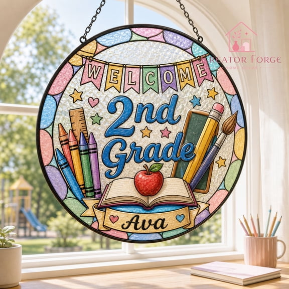 Personalized 2nd Grade Suncatcher - Rainbow Classroom Window Decor, Teacher Back to School Gift