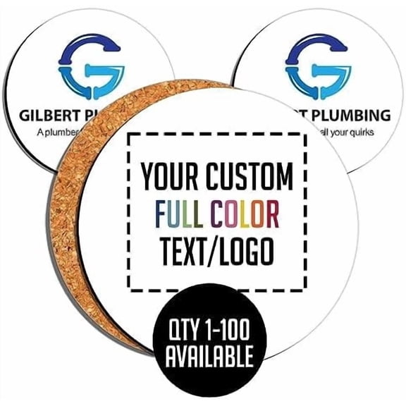 Personalized 3.75 Gloss White Round Coaster with Cork Back - Custom Bulk Promotional Items with Your Logo - Dye Bulk Company Small Business Party Favors$$Home Decor, Kitchen, & Other