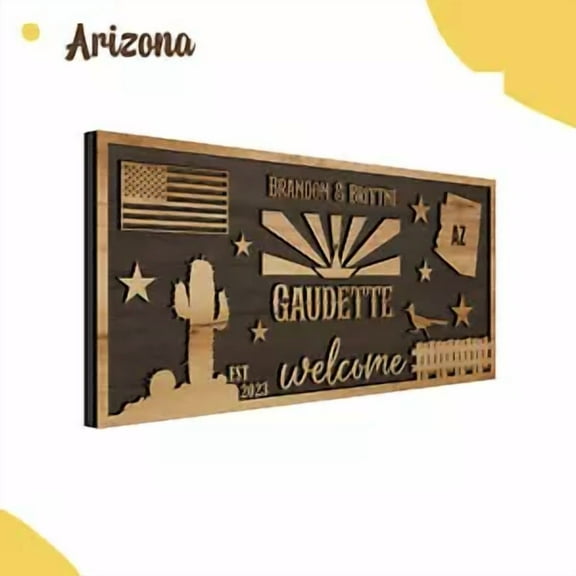 Personalized 3D Arizona State Plaque with Couple Names, Gift for Newly-Wed