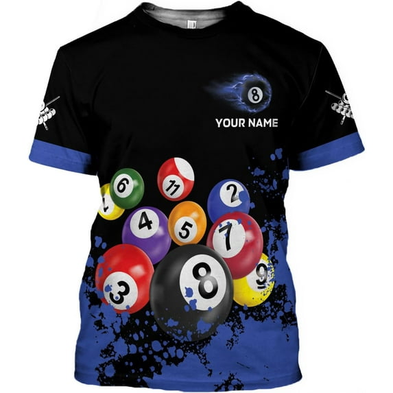 Personalized 3D Billiard Shirt Custom Name Men Women Team Apparel Pool 8 Ball Flag Tshirt Billiards Shirts Gift (Blue, 5XL)