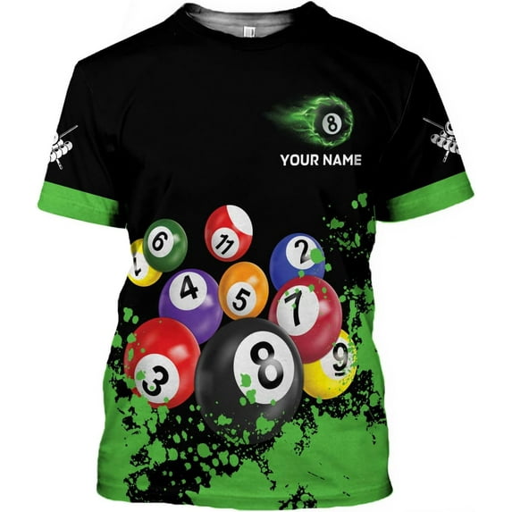 Personalized 3D Billiard Shirt Custom Name Men Women Team Apparel Pool 8 Ball Flag Tshirt Billiards Shirts Gift (Green, M)