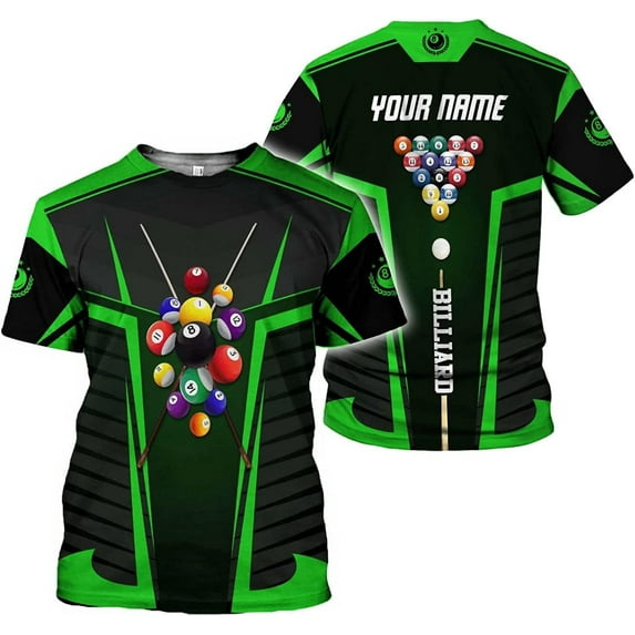 Personalized 3D Billiard Shirt Custom Name Men Women Team Apparel Pool 8 Ball Flag Tshirt Billiards Shirts Gift (Green, XL)