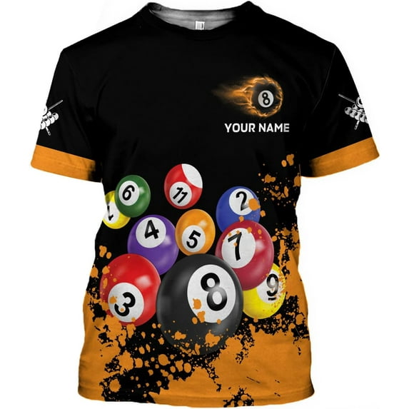 Personalized 3D Billiard Shirt Custom Name Men Women Team Apparel Pool 8 Ball Flag Tshirt Billiards Shirts Gift (Orange, 4XL)