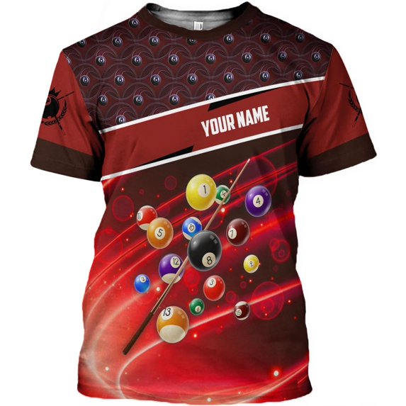 Personalized 3D Billiard Shirt Custom Name Men Women Team Apparel Pool 8 Ball Flag Tshirt Billiards Shirts Gift (Red, 4XL)