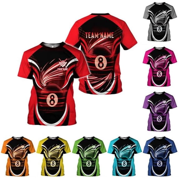 Personalized 3D Billiard Shirt Custom Name Men Women Team Apparel Pool 8 Ball Flag Tshirt Billiards Shirts Gift (Red, S)