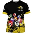 thumbnail image 1 of Personalized 3D Billiard Shirt Custom Name Men Women Team Apparel Pool 8 Ball Flag Tshirt Billiards Shirts Gift (Yellow, L), 1 of 8