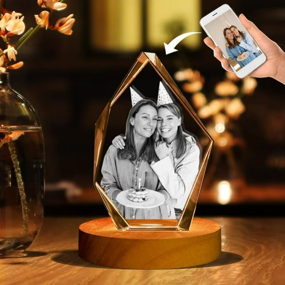 Personalized 3D Crystal Photo Christmas Gifts Custom 3D Laser Engraved Holographic Photo Frames Etched Picture in Crystal Cube Customized 4D Glass Picture Gift
