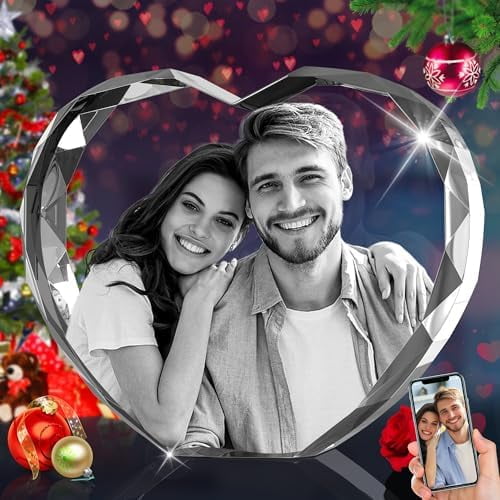 Personalized 3D Crystal Photo, Christmas Gifts for Women, Wife, Her, Mom, Men, Him, Dad, Grandpa, Grandma, Custom 3D Picture, Birthday, Anniversary, Couples, Girlfriend Gifts, Heart