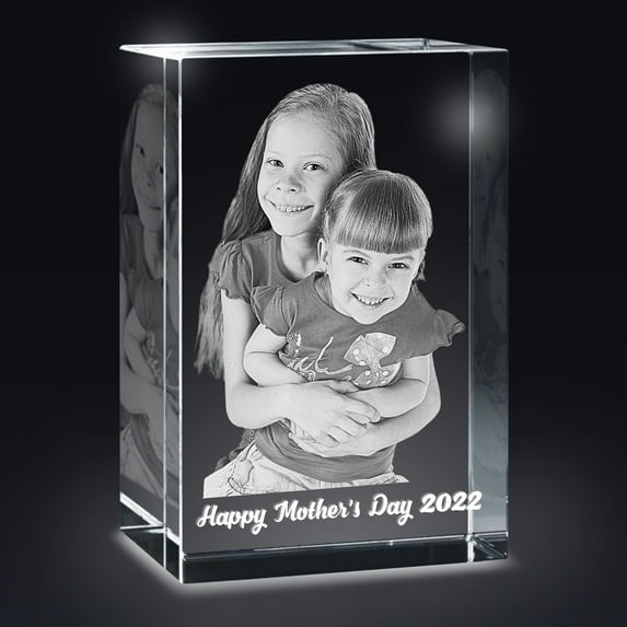 Personalized 3D Crystal Photo, Custom 3D Photo Crystal, Laser Photo Etched Inside Crystal, 3D Glass Picture Cube Gift Idea, 3D Photo Engraved Crystal Gifts Made in the USA with Gift Box - Size Small