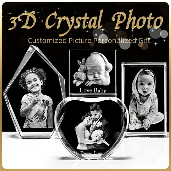 Personalized 3D Crystal Photo, Romantic Gift for Men and Women, Customized Engraved Crystal Picture Frames, Gifts for Any Occasion Wedding Anniversary Birthday Christmas Keepsake