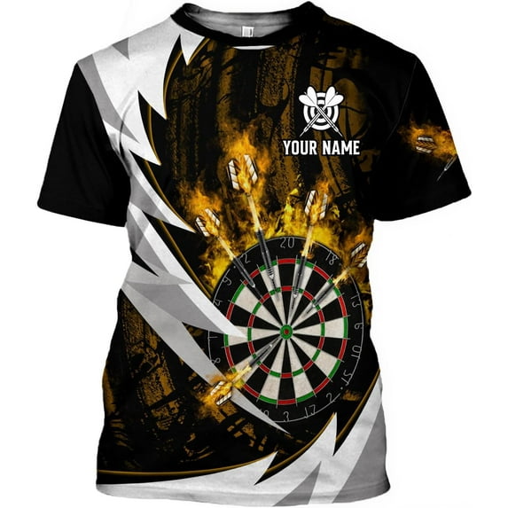 Personalized 3D Dart Shirt for Teams - Custom Name Funny Dartboard Design Ideal Gift for Dart Players American Flag (Yellow, 4XL)